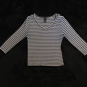 Striped Ribbed V-Neck Long Sleeve